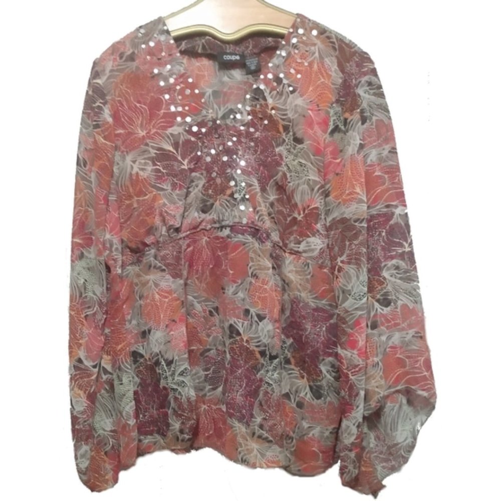 Coupe Orange Sheer Blouse 1X